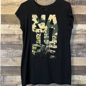 Vintage Y2K Mudd Black Nature Graphic T-Shirt XL Gorpcore Grunge 90s Baby Tee